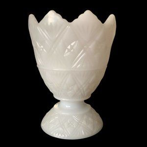 Vintage White Milk Glass EO Brody Compote Footed Bowl Vase 6” Planter